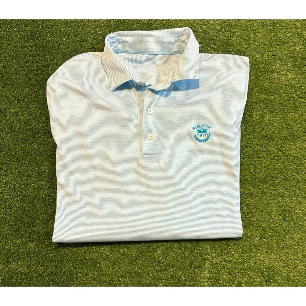 Johnnie O polo mens XL blue white lighweight breathable moisture wicking golf 42